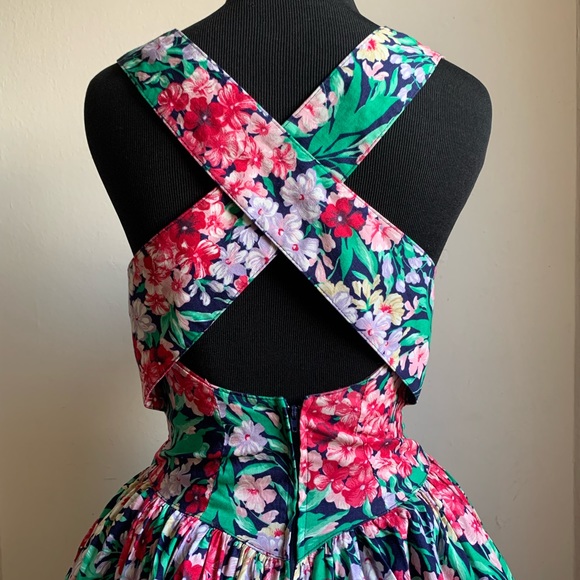 Vintage 80s Cottage Core Floral Extravaganza Midi Dress Sustainable Fashion - Picture 2 of 9